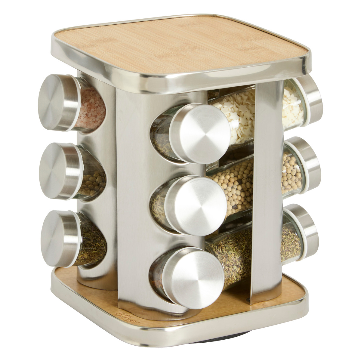 Support à épices x12 rotatif - inox, bambou 