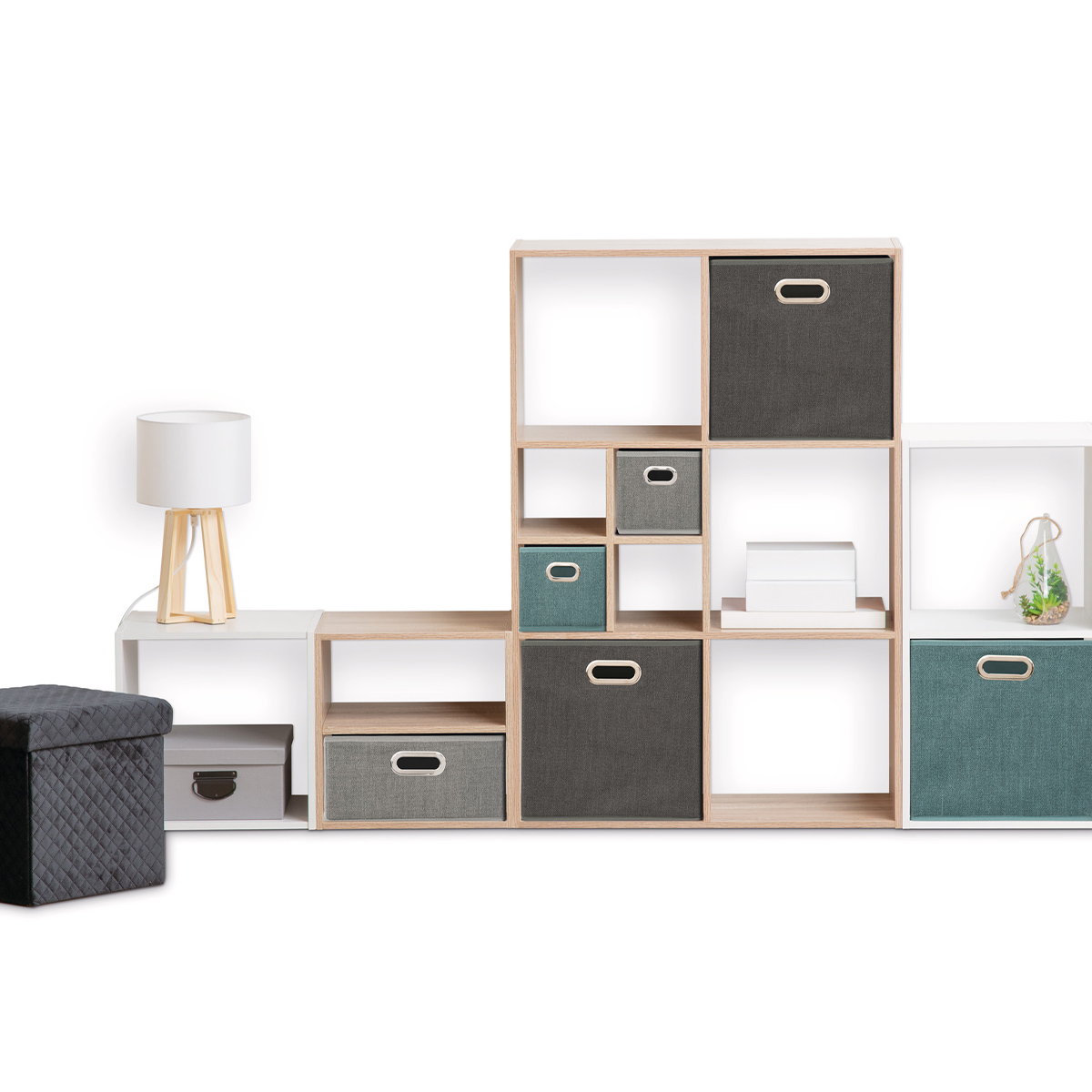 Panier tissu 31x31 cm, bleu pétrole chiné Mix'n modul