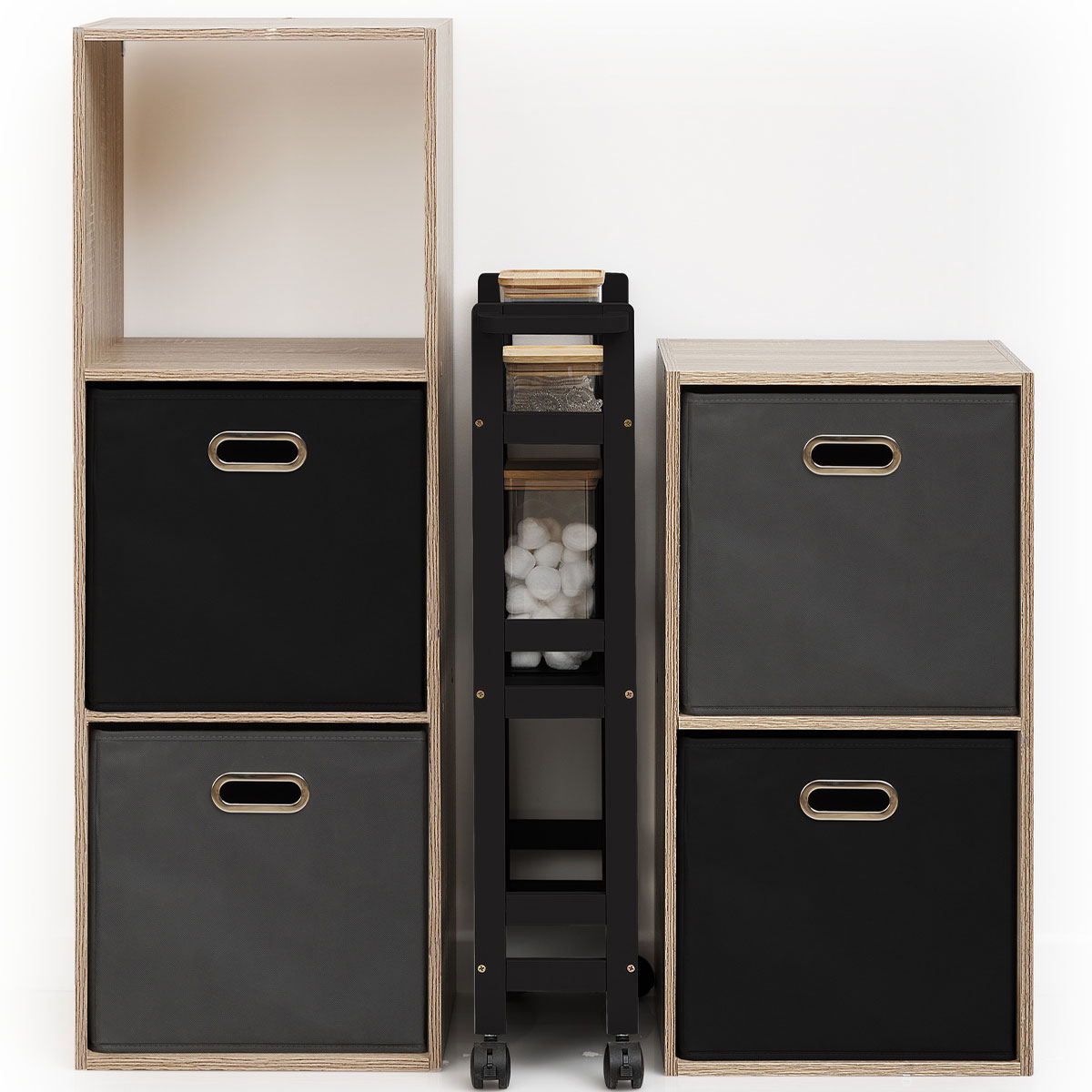 Desserte à roulettes 3 niveaux, noir khôl Colorama