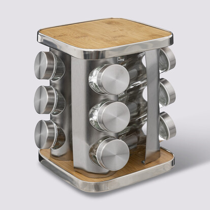 Support à épices x12 rotatif - inox, bambou 