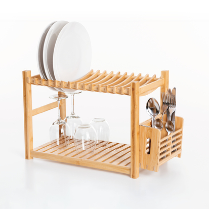 Égouttoir 2 niveaux et couverts Bambou