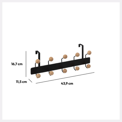 Patère 10 têtes bois cerisier, noir Blackwood