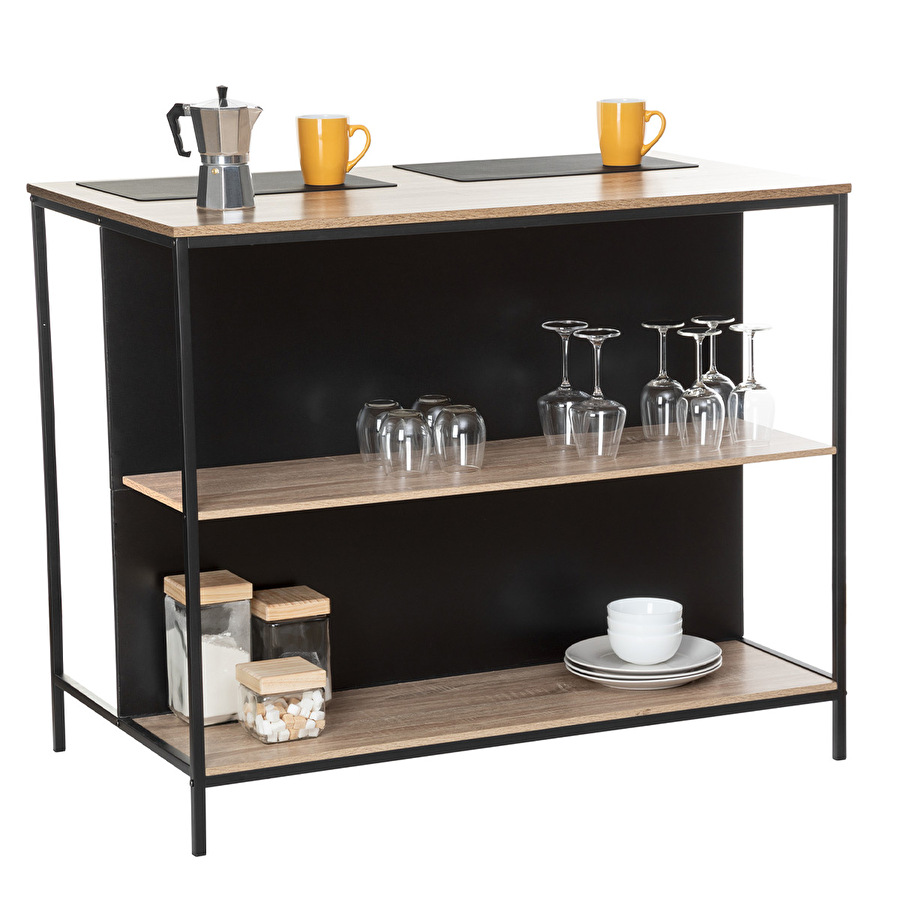 Ilot de bar avec rangement, effet chêne naturel Aliaj