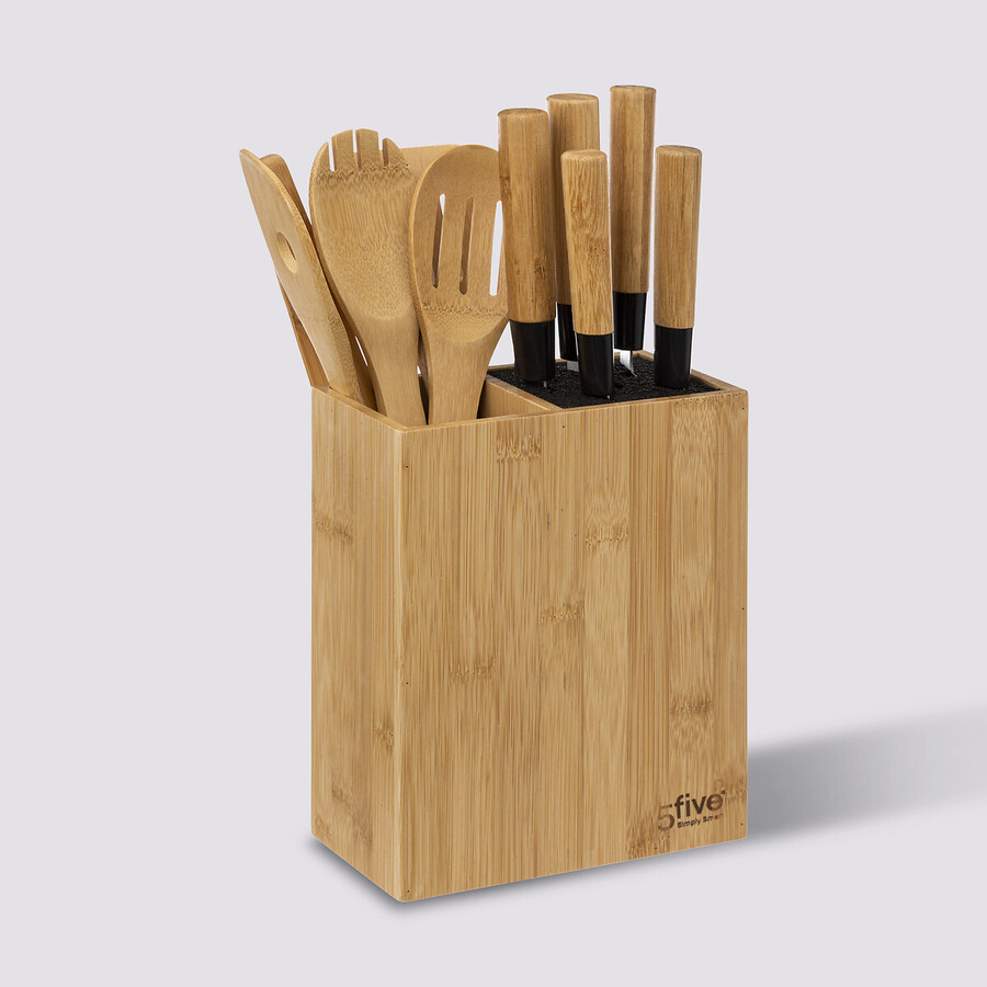 Bloc 5 couteaux & 5 ustensiles, manche bambou 