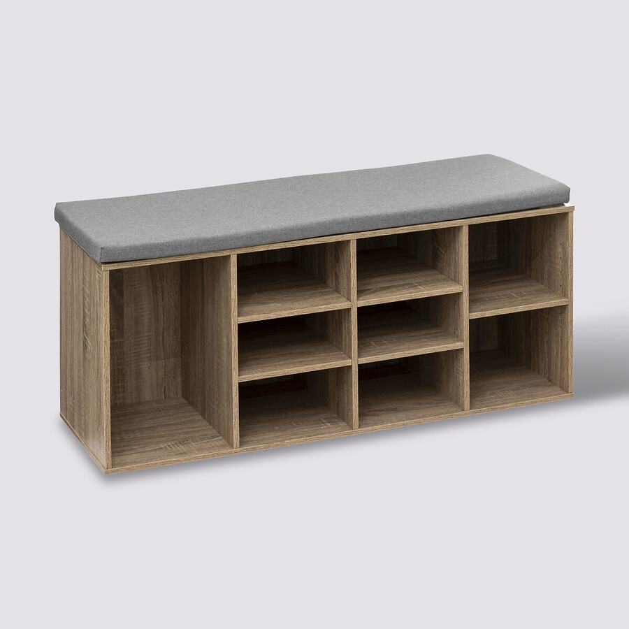 Meuble banc à chaussures x8, effet chêne naturel Moduly