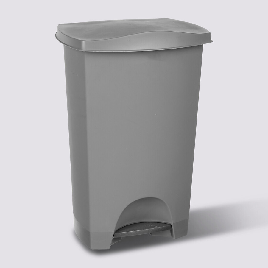 Poubelle rectangulaire à pédale plastique 42l, gris 