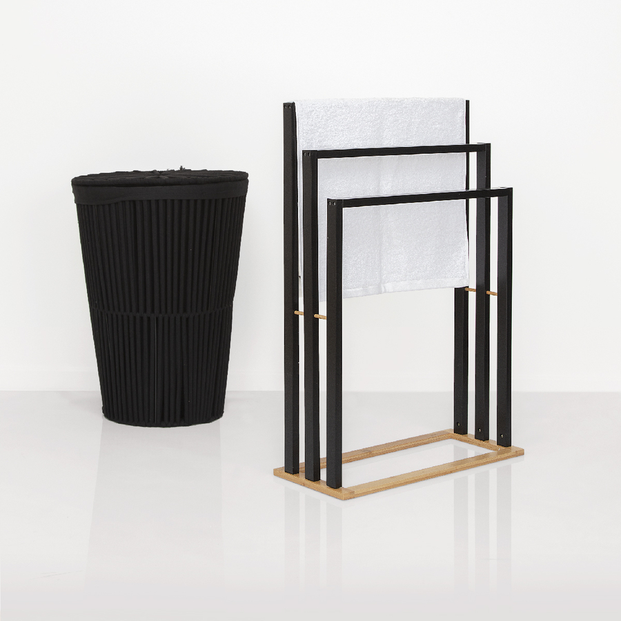 Porte-serviettes sur pieds, noir Naturéo
