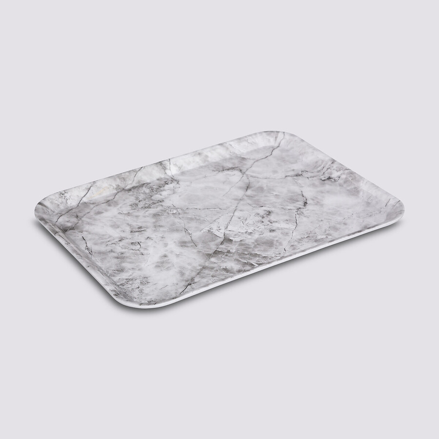 Plateau rectangulaire 33x43cm, effet marbre blanc 