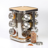 Support à épices x12 rotatif - inox, bambou 
