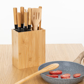 Bloc 5 couteaux & 5 ustensiles, manche bambou 