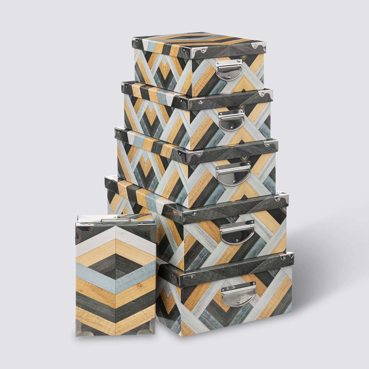 6 boîtes coin métal, bleu et gris Box'