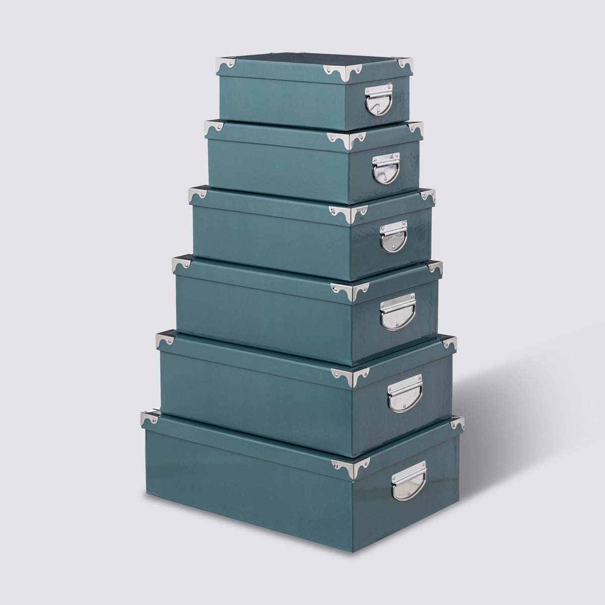 6 boîtes coin métal, bleu pétrole Box'