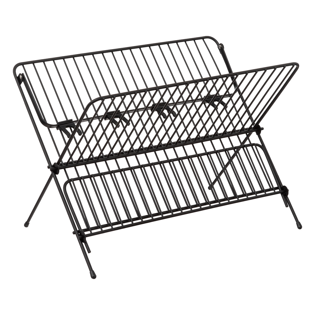 Égouttoir pliant 2 niveaux avec plateau, noir 