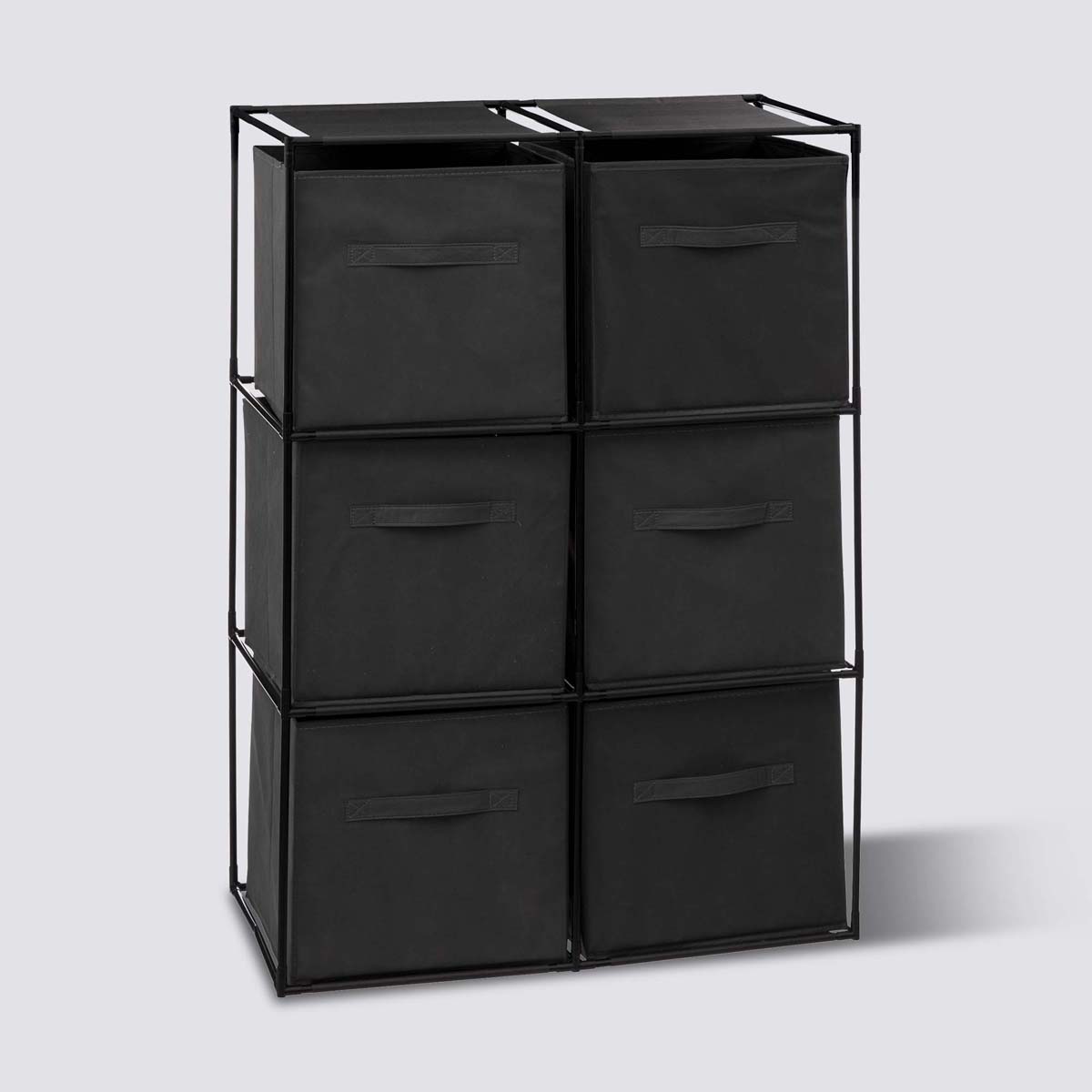 Etagère 6 cases avec 6 boîtes de rangement, noir Mix'n modul
