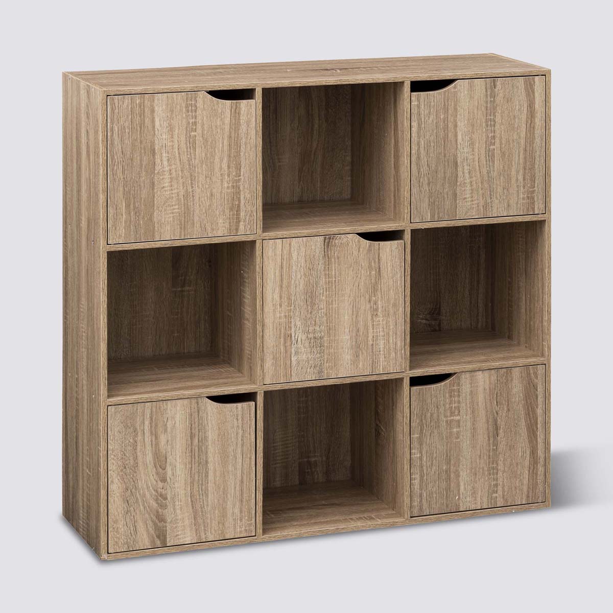 Étagère 9 cases avec 5 portes, effet chêne naturel Mix'n door