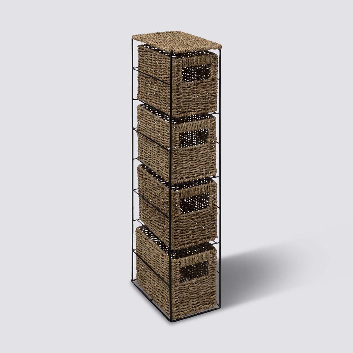 Étagère avec 4 paniers, roseau naturel Vannerie