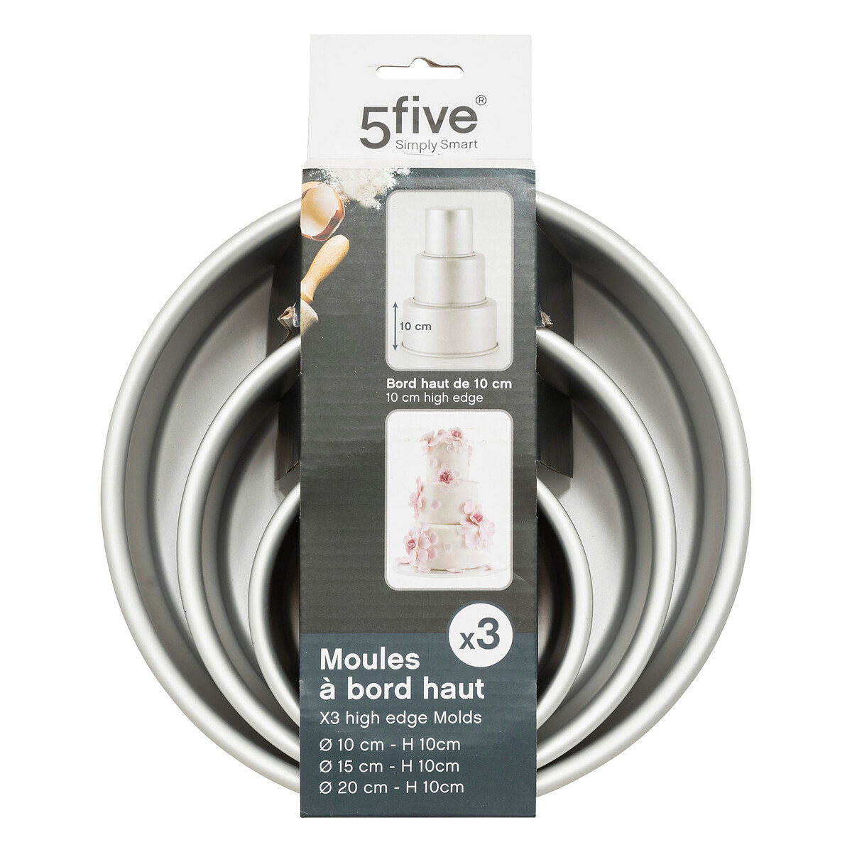 Lot 3 moules à gâteaux bord haut, aluminium