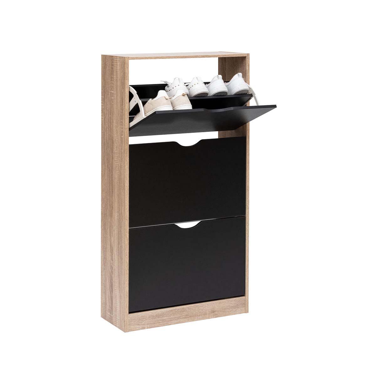 Meuble range-chaussures 3 tiroirs, noir/effet chêne Drawy