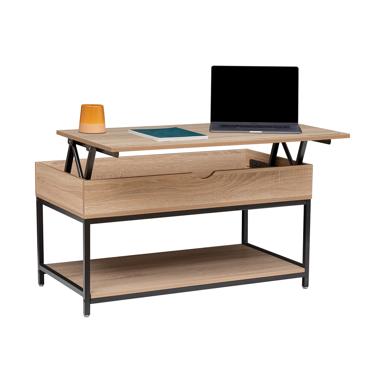 Table basse plateau relevable, effet chêne naturel Aliaj