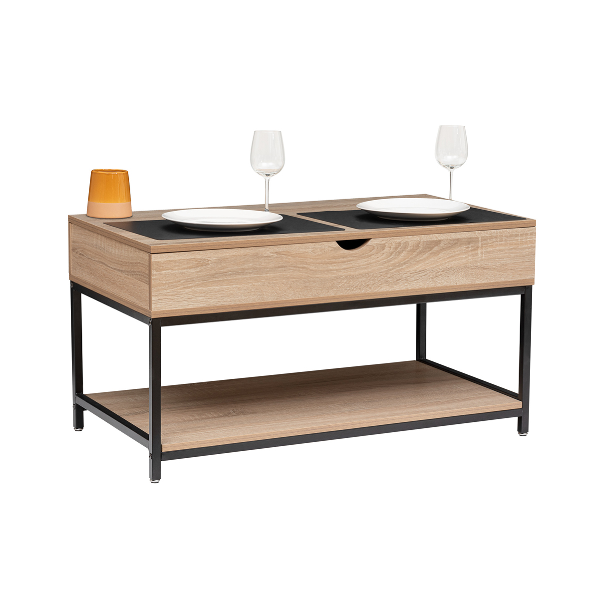 Table basse plateau relevable, effet chêne naturel Aliaj