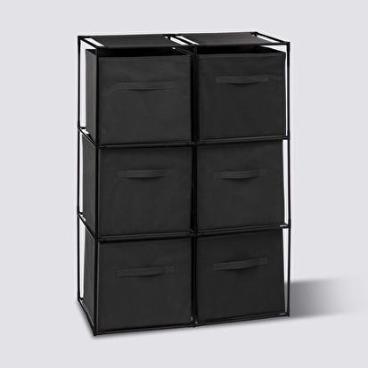 Etagère 6 cases avec 6 boîtes de rangement, noir Mix'n modul