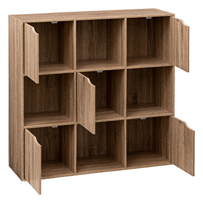 Étagère 9 cases avec 5 portes, effet chêne naturel Mix'n door