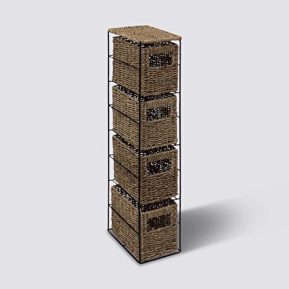 Étagère avec 4 paniers, roseau naturel Vannerie