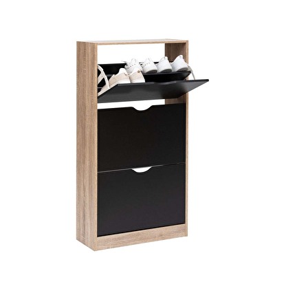 Meuble range-chaussures 3 tiroirs, noir/effet chêne Drawy