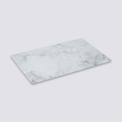 Planche à découper verre 30x20 cm, blanc effet marbre 