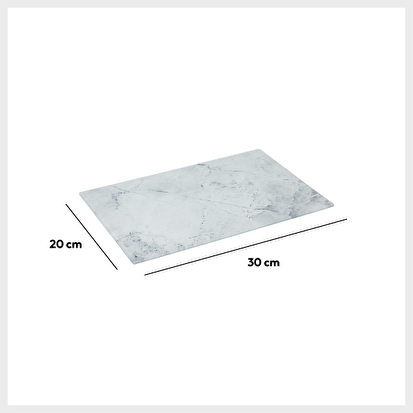 Planche à découper verre 30x20 cm, blanc effet marbre 