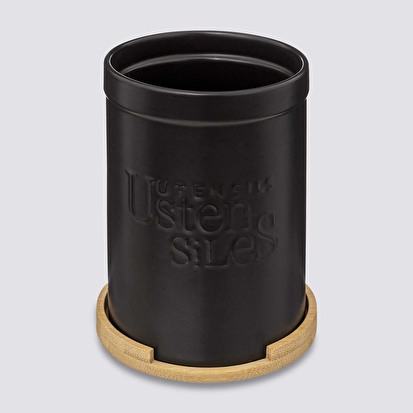 Pot à ustensiles couvercle bambou, céramique noir Naturéo