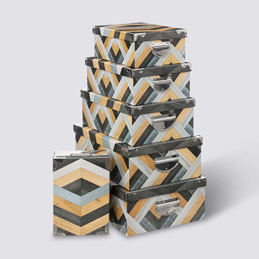 6 boîtes coin métal, bleu et gris Box'