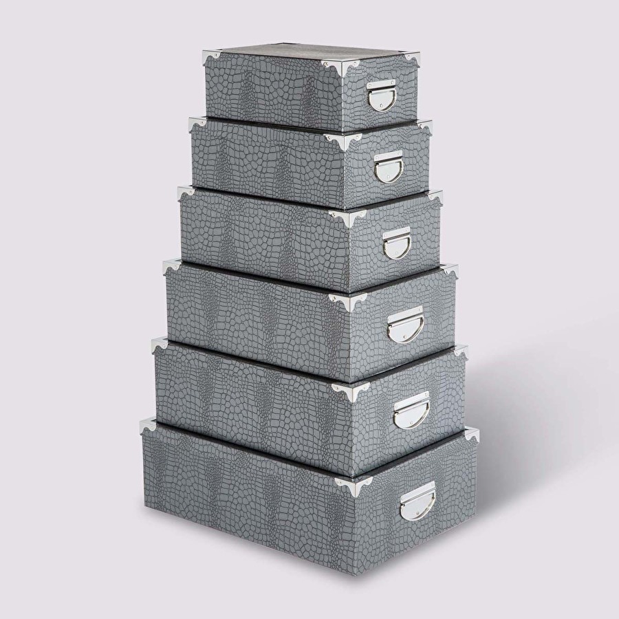 6 boîtes coin métal, gris Box'
