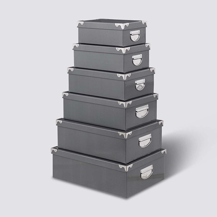6 boîtes coin métal, gris Box'