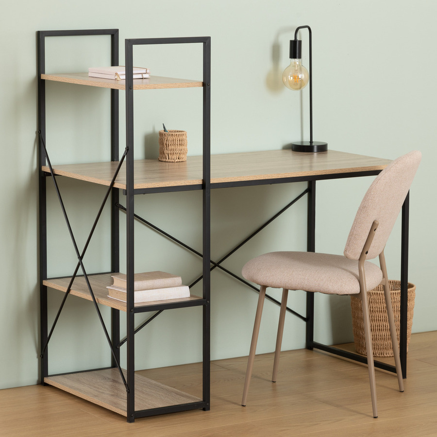 Bureau avec étagères, effet chêne naturel Aliaj