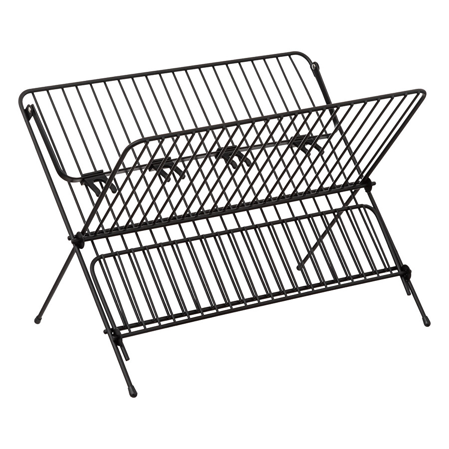 Égouttoir pliant 2 niveaux avec plateau, noir 