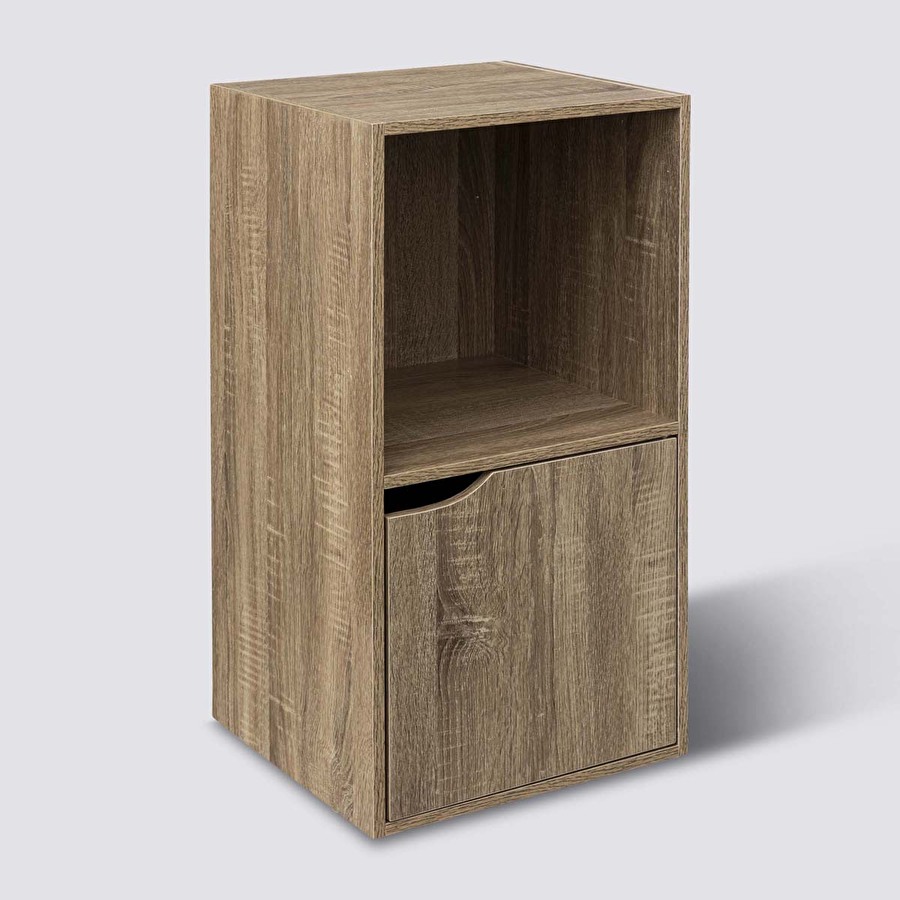 Étagère 2 cases 1 porte, effet chêne naturel Mix'n door