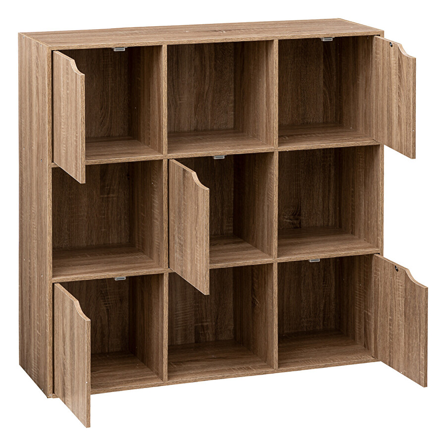 Étagère 9 cases avec 5 portes, effet chêne naturel Mix'n door