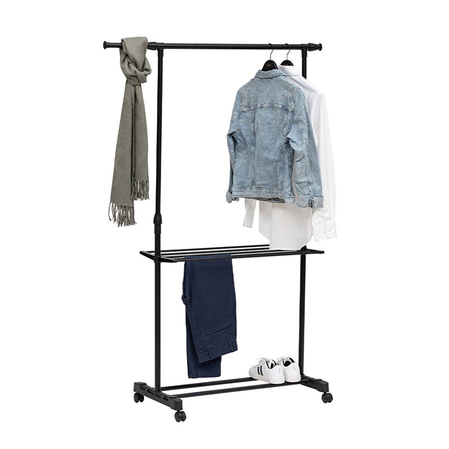 Portant à vêtements avec étendoir à roulettes