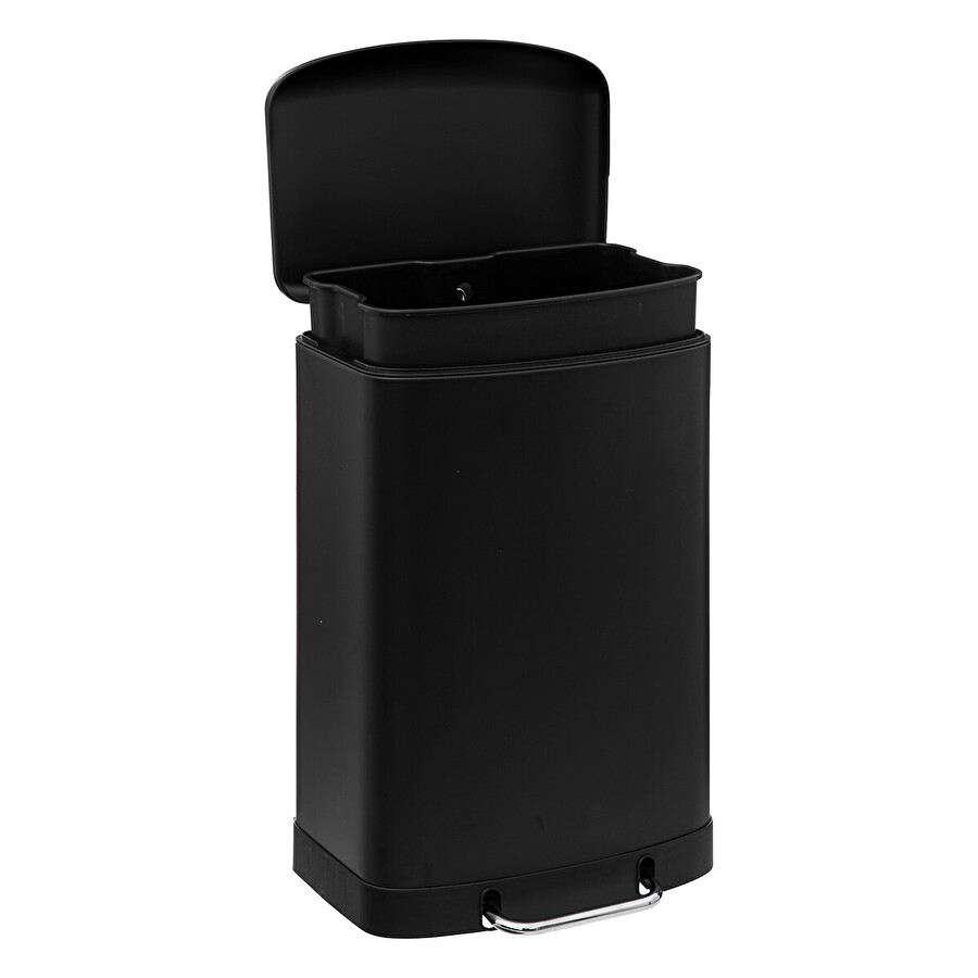 Poubelle rectangulaire à pédale métal 50l, noir Ariane