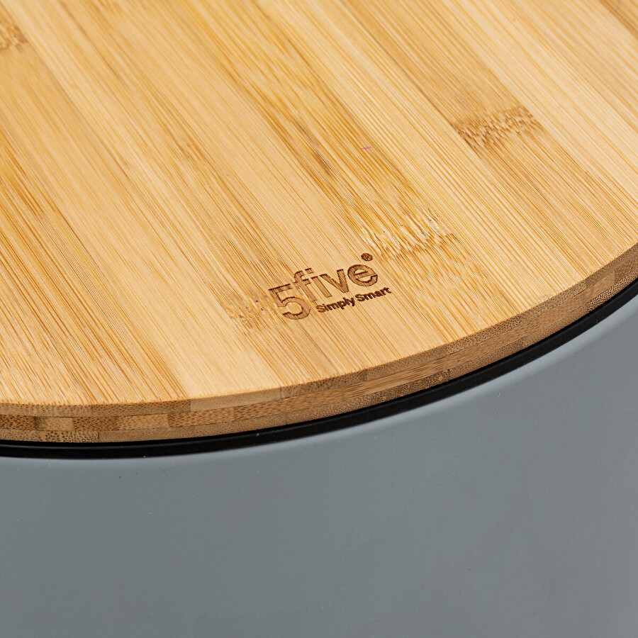 Poubelle ronde avec couvercle bambou 30l, gris Modern color