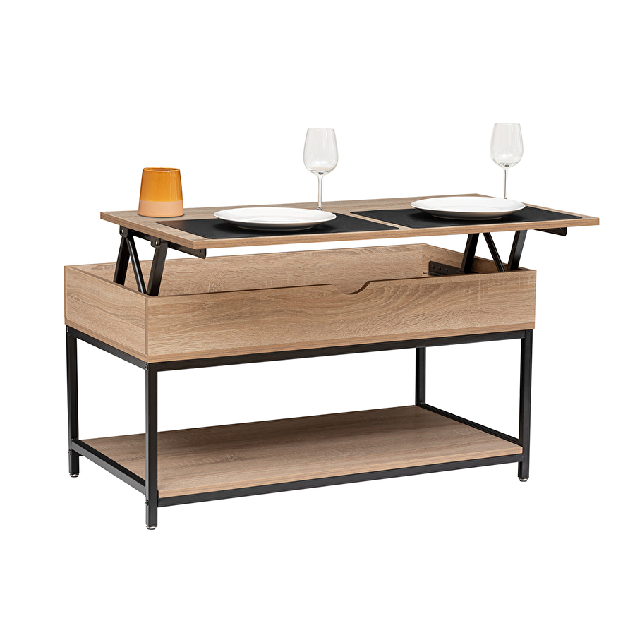 Table basse plateau relevable, effet chêne naturel Aliaj