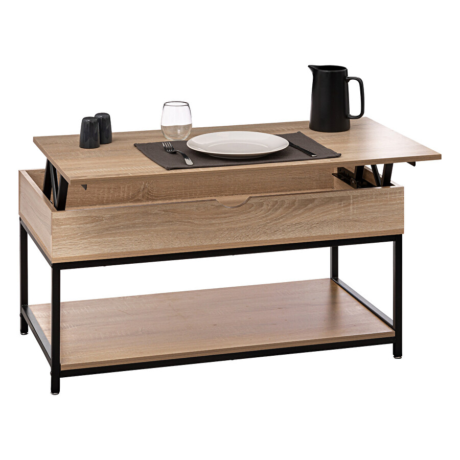 Table basse plateau relevable, effet chêne naturel Aliaj