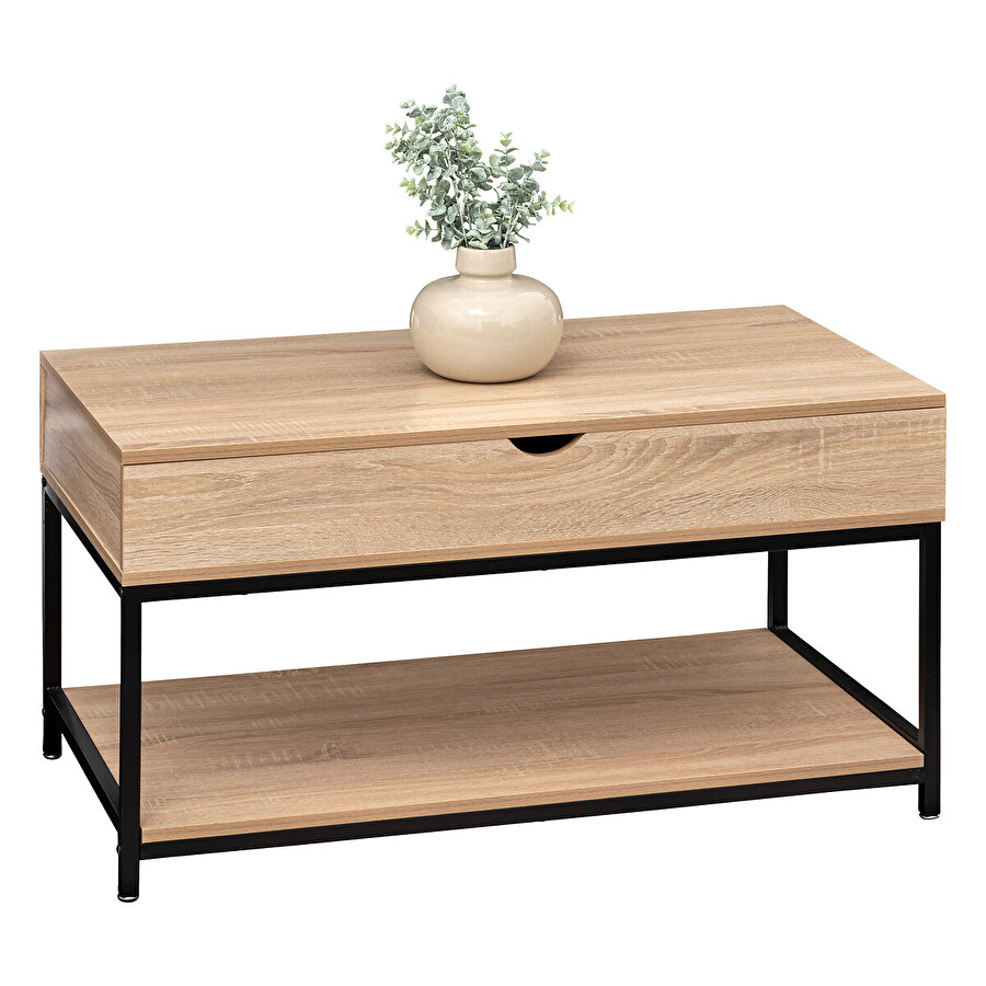 Table basse plateau relevable, effet chêne naturel Aliaj
