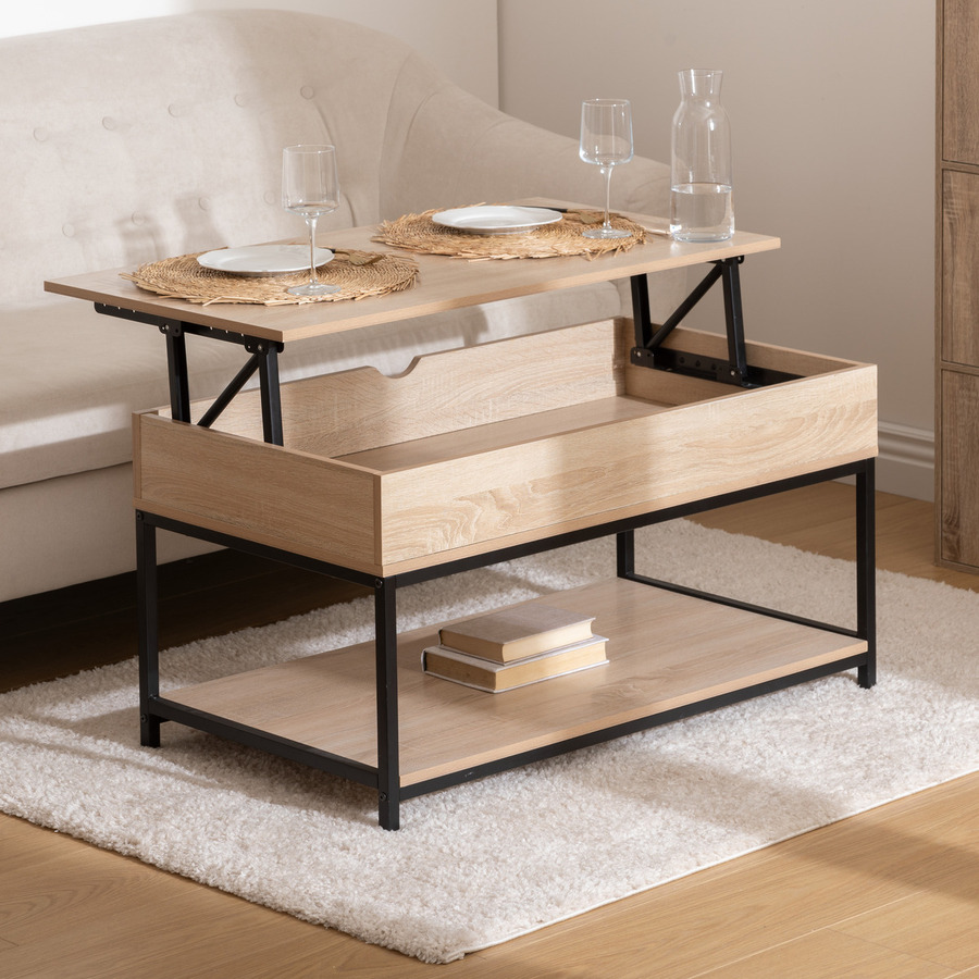 Table basse plateau relevable, effet chêne naturel Aliaj