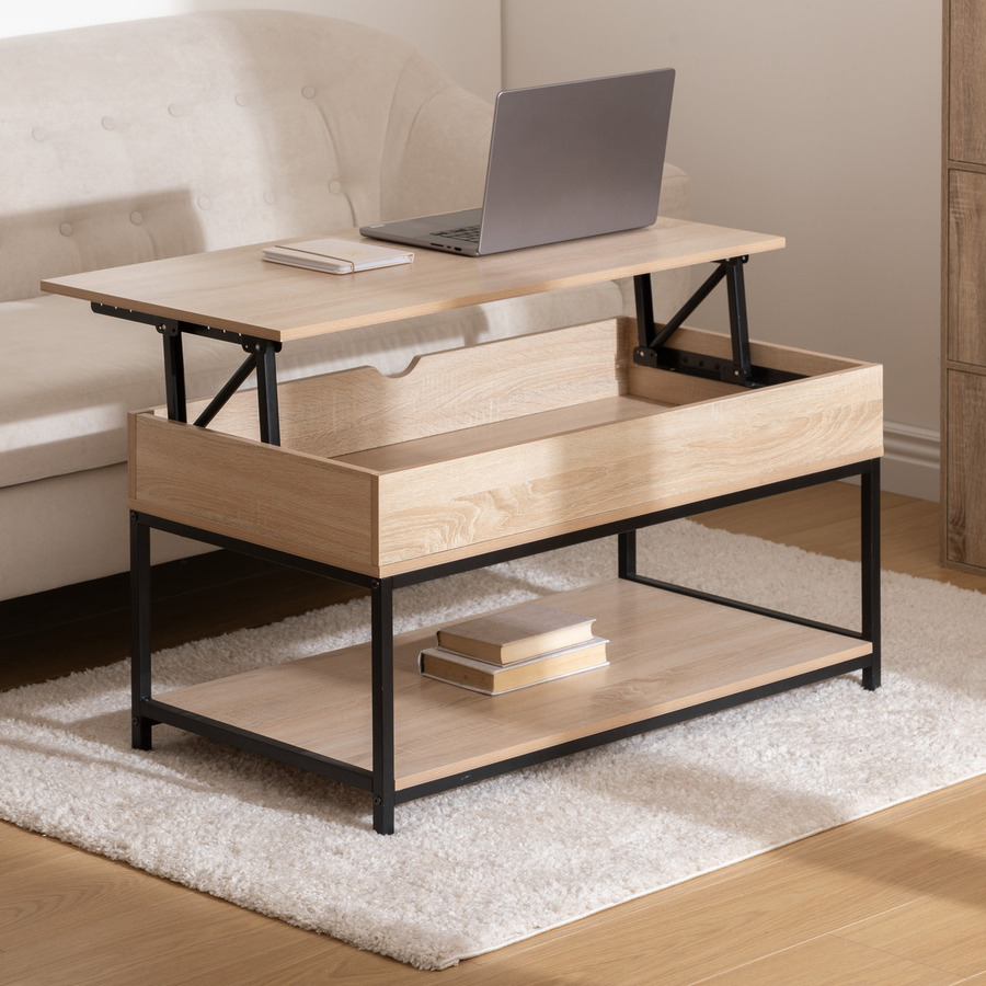 Table basse plateau relevable, effet chêne naturel Aliaj