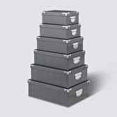 6 boîtes coin métal, gris Box'