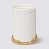 Pot à ustensiles couvercle bambou, céramique blanc Naturéo