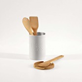 Pot à ustensiles couvercle bambou, céramique blanc Naturéo