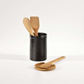 Pot à ustensiles couvercle bambou, céramique noir Naturéo